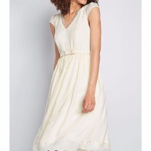Modcloth Embroidered Ivory Midi Dress